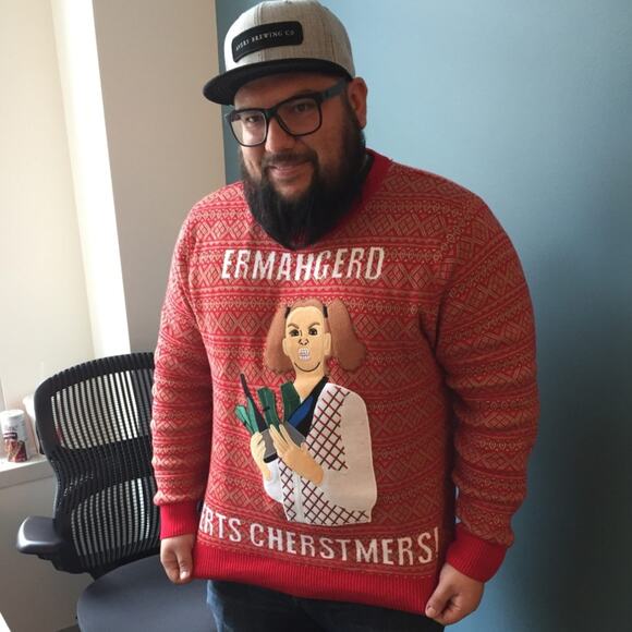 Ugly Christmas Sweater Ermahgerd Erts Cherstmers Meme XXL mens - Picture 6 of 6